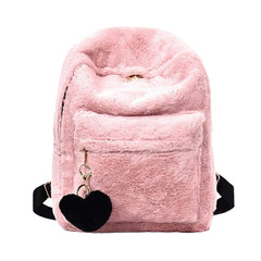 Soft Faux Fur Plush Backpack Shoulder Bag with Heart Pendant