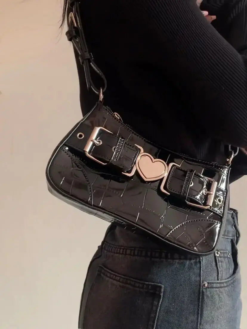 FIRMRANC Retro Love Belt Buckle Crocodile Pattern Girl Motorcycle Bag