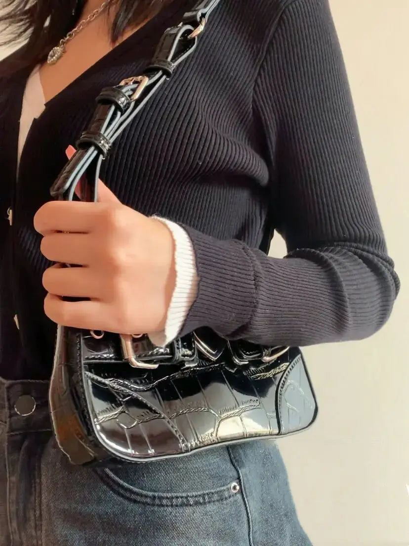 FIRMRANC Retro Love Belt Buckle Crocodile Pattern Girl Motorcycle Bag