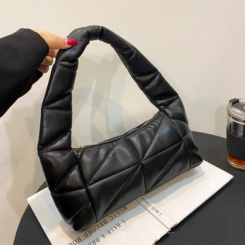 Women's Solid Leather Quilted Shoulder Bag