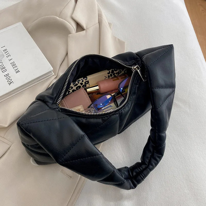 Women's Solid Leather Quilted Shoulder Bag