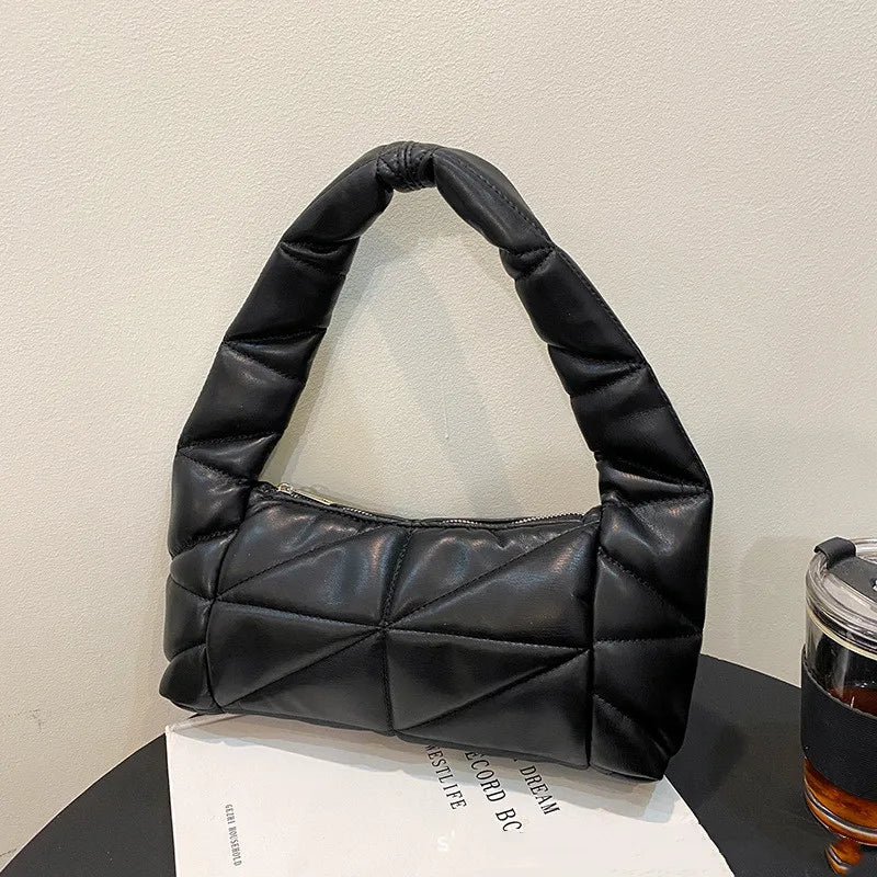 Women's Solid Leather Quilted Shoulder Bag