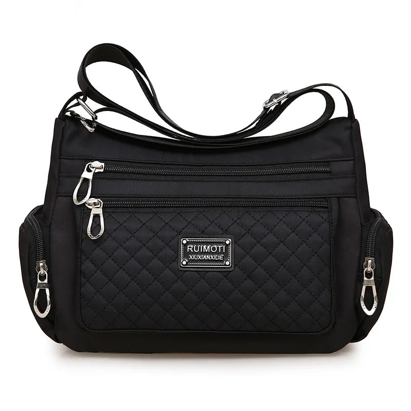 Women's Waterproof Nylon Plaid Crossbody Bag Large Capacity Lady Shoulder Bag