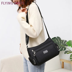 Women's Waterproof Nylon Plaid Crossbody Bag Large Capacity Lady Shoulder Bag