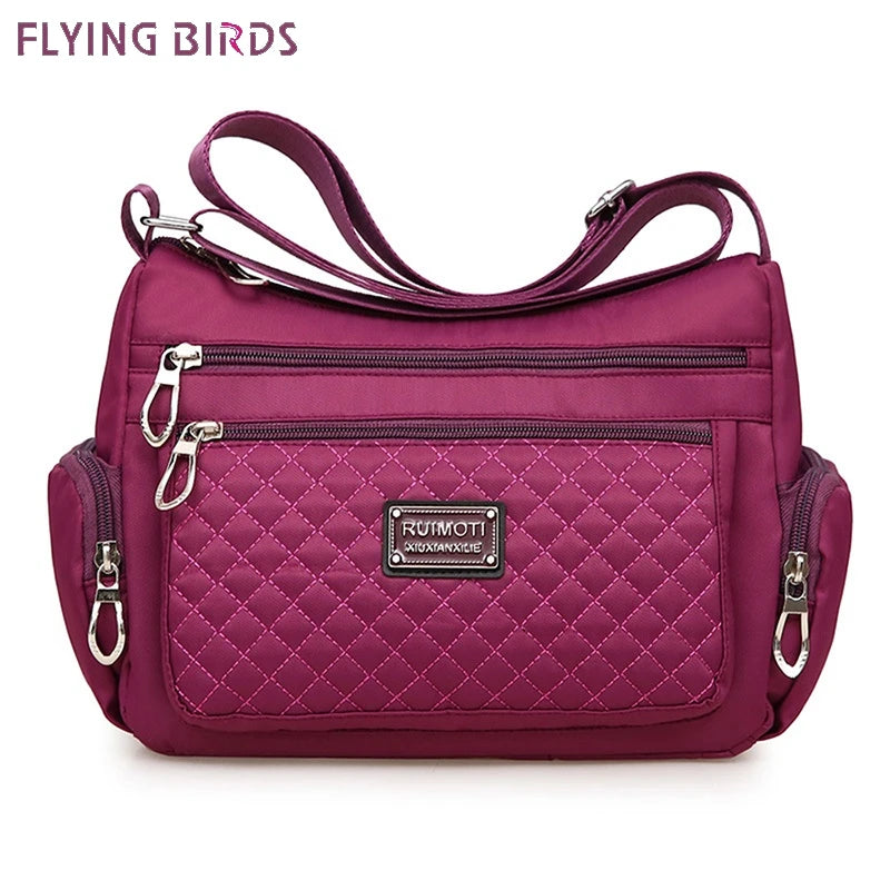 Women's Waterproof Nylon Plaid Crossbody Bag Large Capacity Lady Shoulder Bag