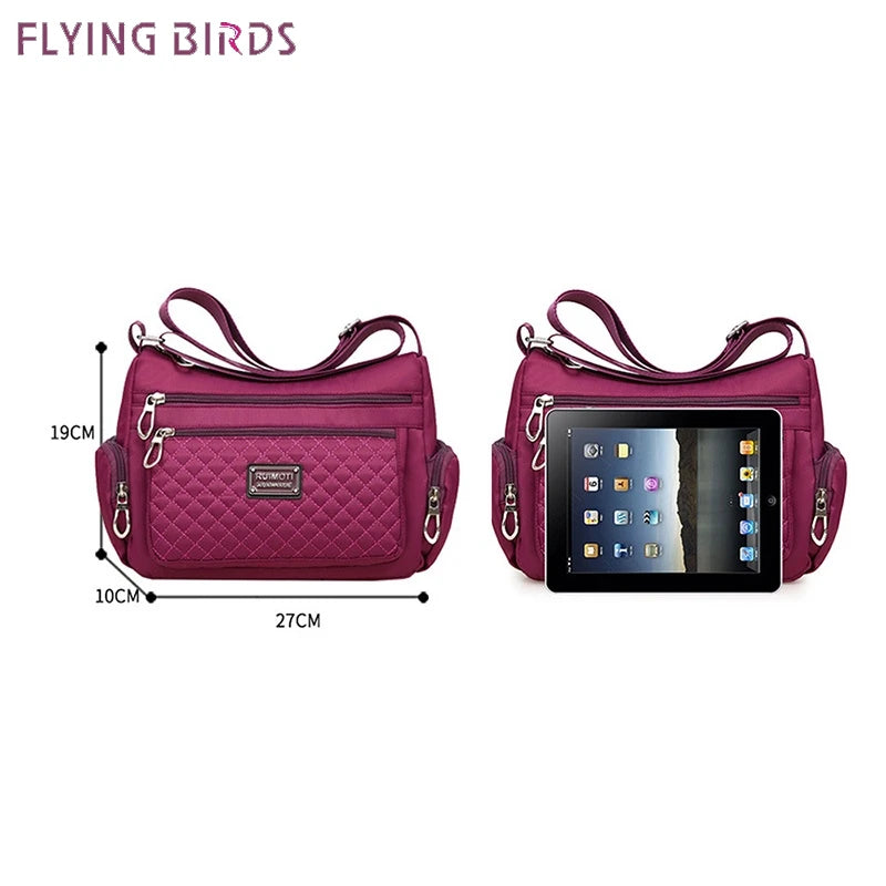 Women's Waterproof Nylon Plaid Crossbody Bag Large Capacity Lady Shoulder Bag