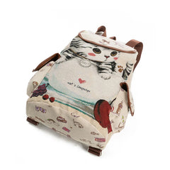 Flying Birds Cat Backpack Canvas Book Bag Drawstring Backpacks For Teenage Girls
