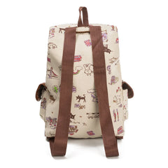 Flying Birds Cat Backpack Canvas Book Bag Drawstring Backpacks For Teenage Girls