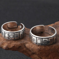 925 Silver Mahjong Ring S925 Sterling Silver Men's Jewelry Adjustable Size 6-11