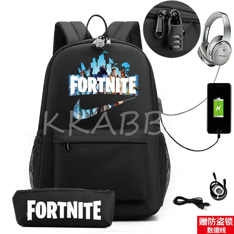 FORTNITES Anti Theft USB Backpack Waterproof School Bag