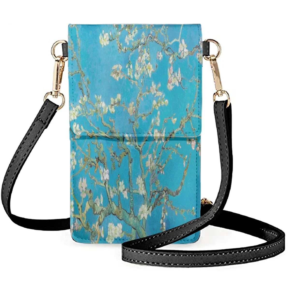 Cherry Blossom Oil Painting Cellphone Bag Woman PU Leather Handbag