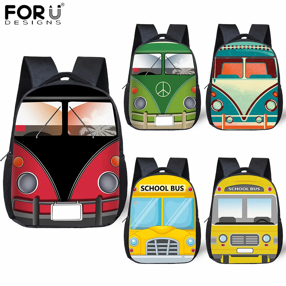 Kids School Bus Funny Print Preschool Kindergarten Book Bag Boys Girls