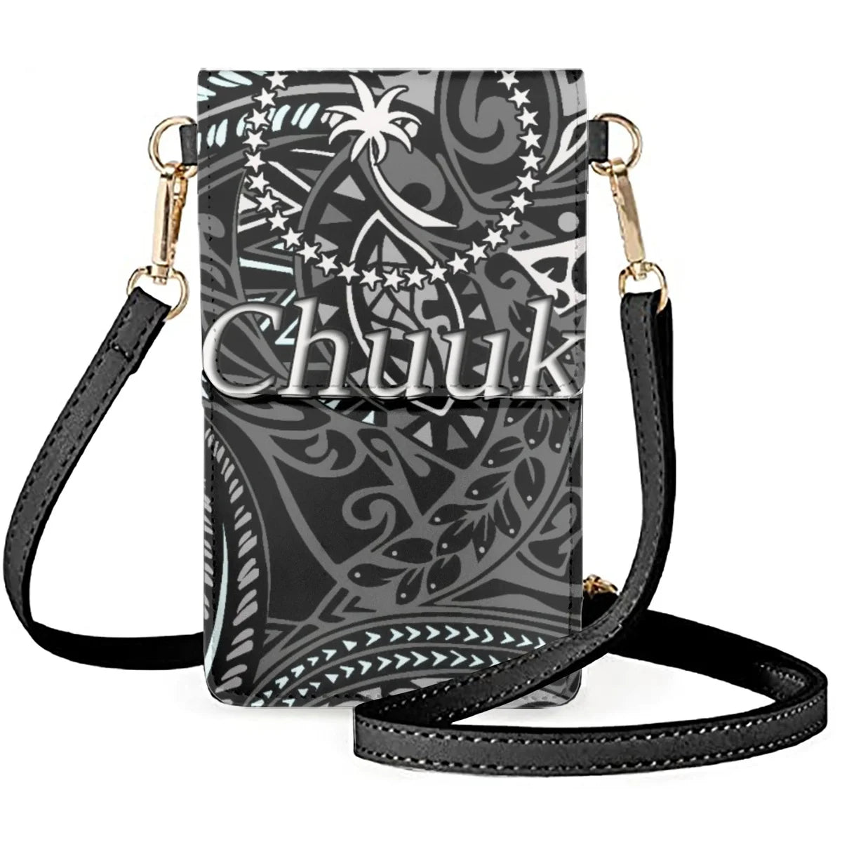 Chuuk Word Print Flip Phone Bag Tribal Ethnic Style Makeup Pouch