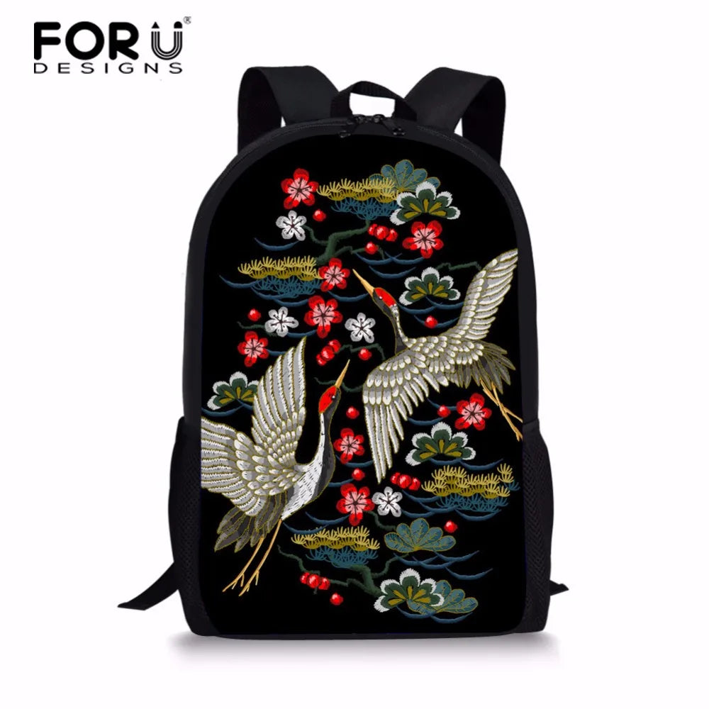 Embroidered Animal Print Travel Backpack for Women Girls Kids