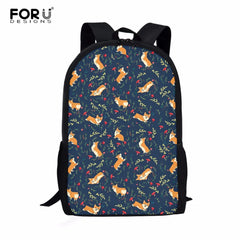 Corgi Printed Kids 16 Inch School Backpacks Boys Girls Laplop Bags