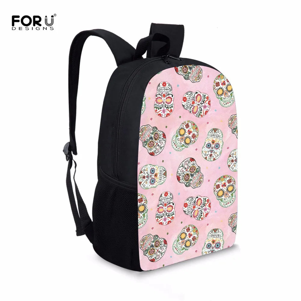 Skull Sugar Pattern Laptop Backpack Pink School Bags School Girl