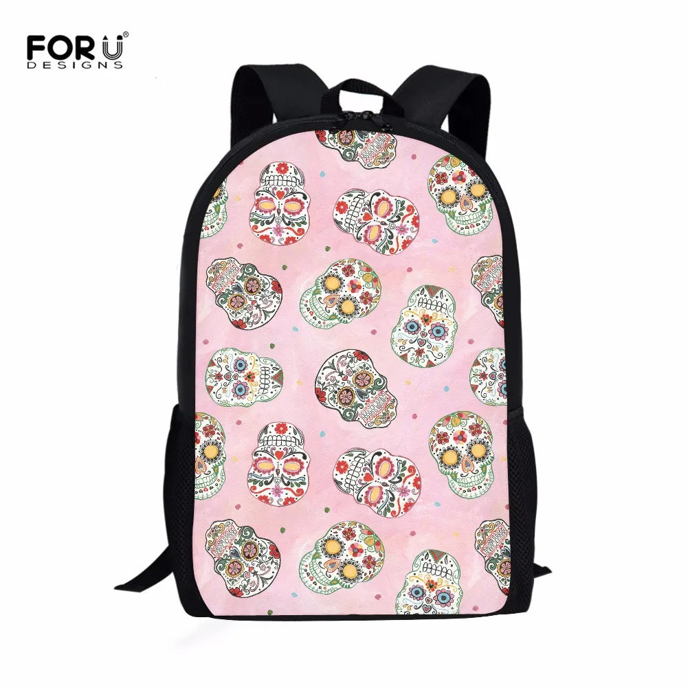 Skull Sugar Pattern Laptop Backpack Pink School Bags School Girl