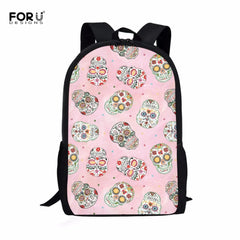 Skull Sugar Pattern Laptop Backpack Pink School Bags School Girl