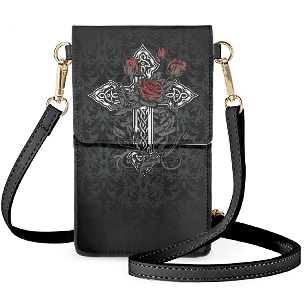Gothic Style Roses Crossbody Bags Mystery Camshell Mobile Phone Pouch