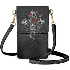 Gothic Style Roses Crossbody Bags Mystery Camshell Mobile Phone Pouch