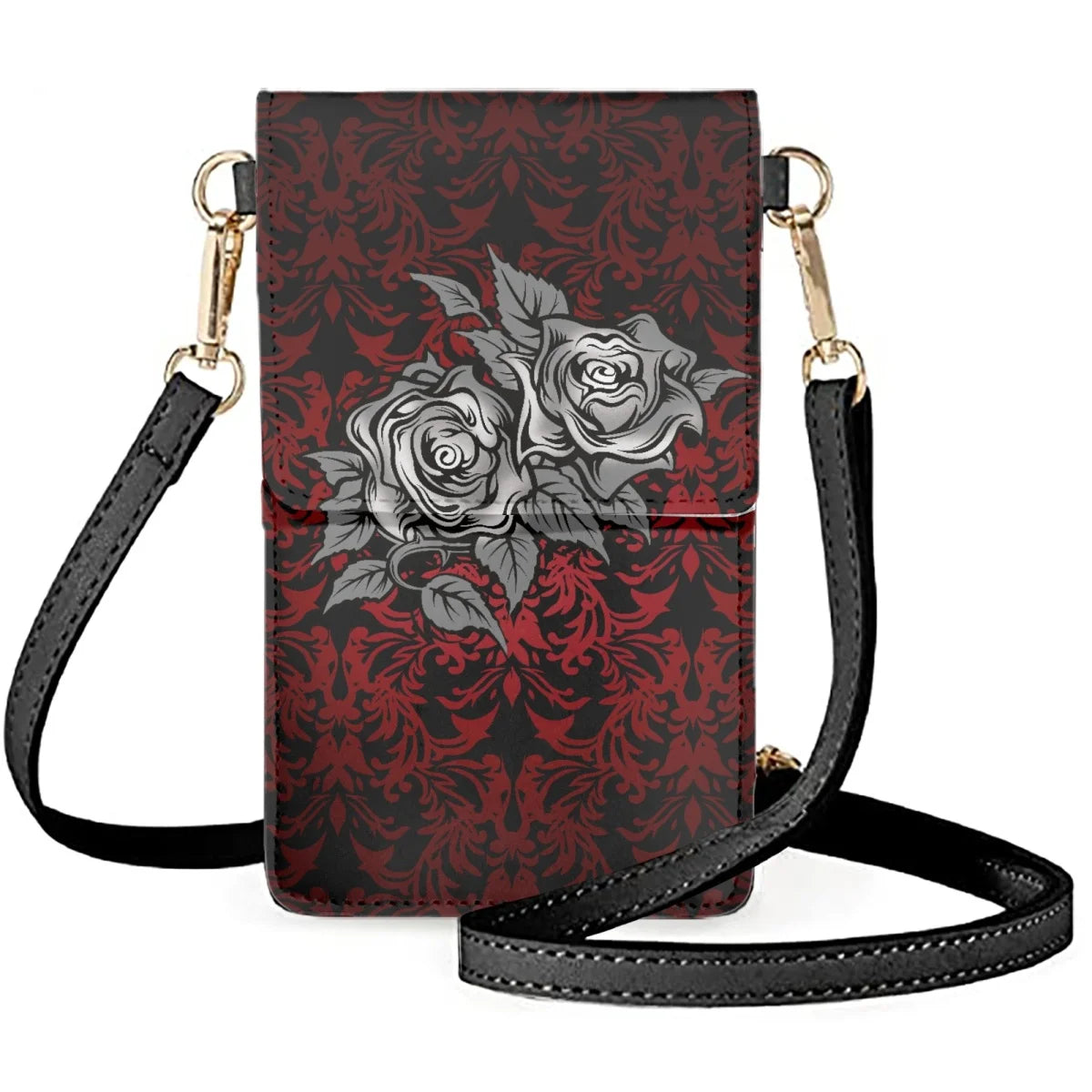Gothic Style Roses Crossbody Bags Mystery Camshell Mobile Phone Pouch