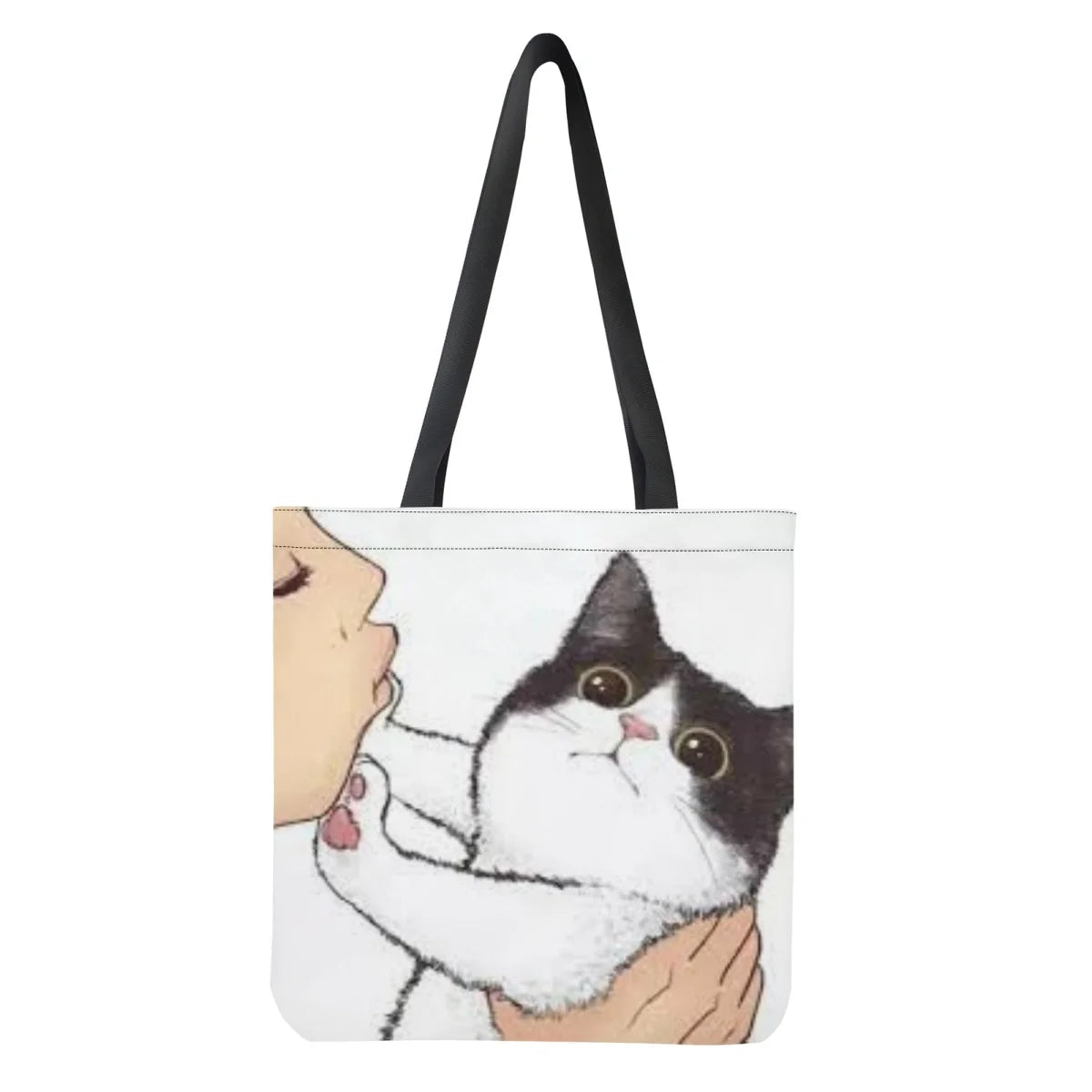 Kissing Cat Print Tote Bag Eco Friendly Portable Shopper Bag