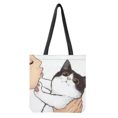 Kissing Cat Print Tote Bag Eco Friendly Portable Shopper Bag