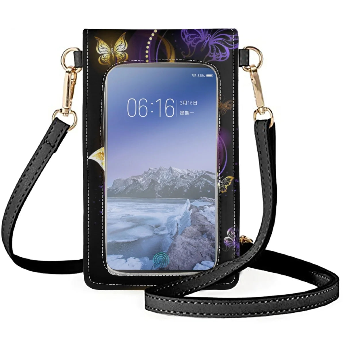 Golden Butterflies Phone Bag Symmetrical Butterfly Pattern