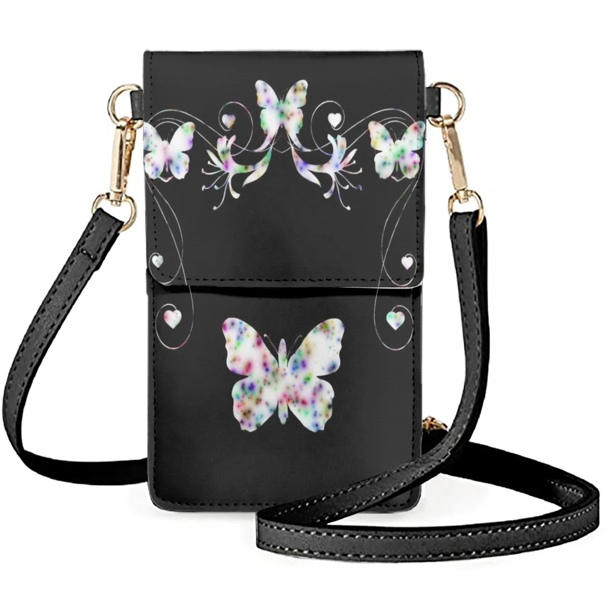 Golden Butterflies Phone Bag Symmetrical Butterfly Pattern