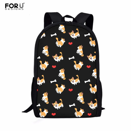 Corgi Pattern Kids School Bag Large Backpack Durable Bookpack