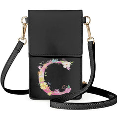Multicolor Floral Letters Cell Phone Bag PU Leather Shoulder Bag Women