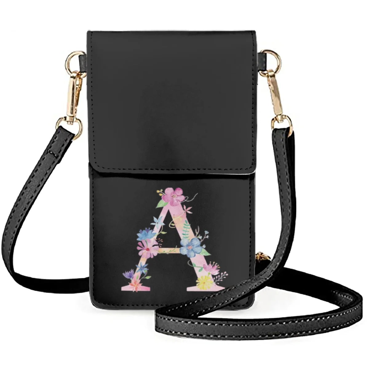 Multicolor Floral Letters Cell Phone Bag PU Leather Shoulder Bag Women