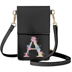 Multicolor Floral Letters Cell Phone Bag PU Leather Shoulder Bag Women