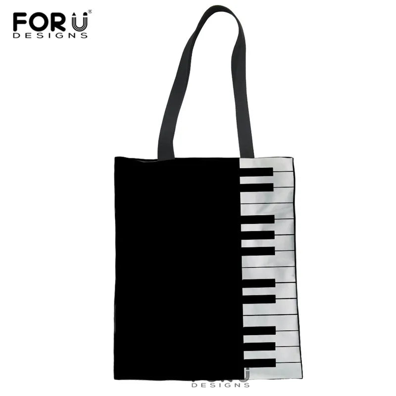 Music Note Shoulder Bag Piano Guitar Print Casual Tote Large Capacity