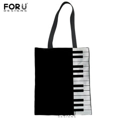 Music Note Shoulder Bag Piano Guitar Print Casual Tote Large Capacity