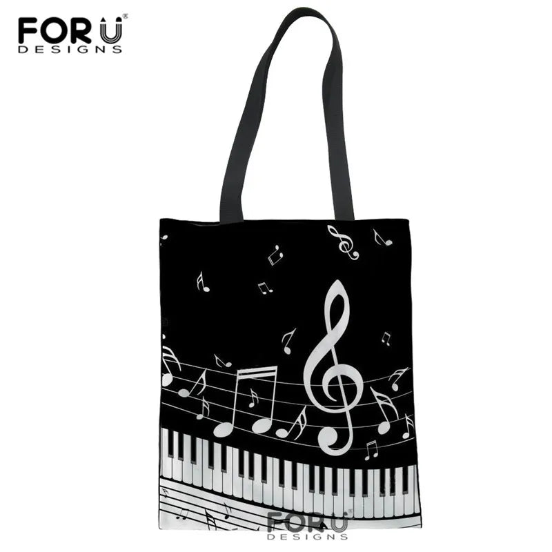 Music Note Shoulder Bag Piano Guitar Print Casual Tote Large Capacity