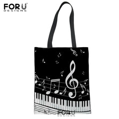Music Note Shoulder Bag Piano Guitar Print Casual Tote Large Capacity