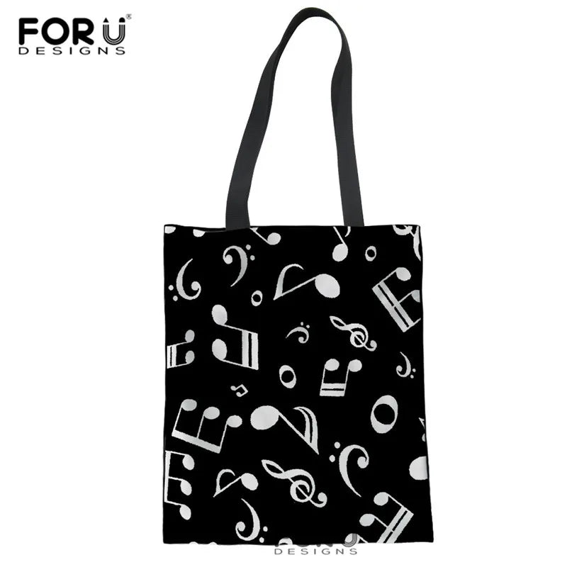 Music Note Shoulder Bag Piano Guitar Print Casual Tote Large Capacity