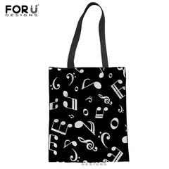 Music Note Shoulder Bag Piano Guitar Print Casual Tote Large Capacity