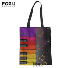 Music Note Shoulder Bag Piano Guitar Print Casual Tote Large Capacity