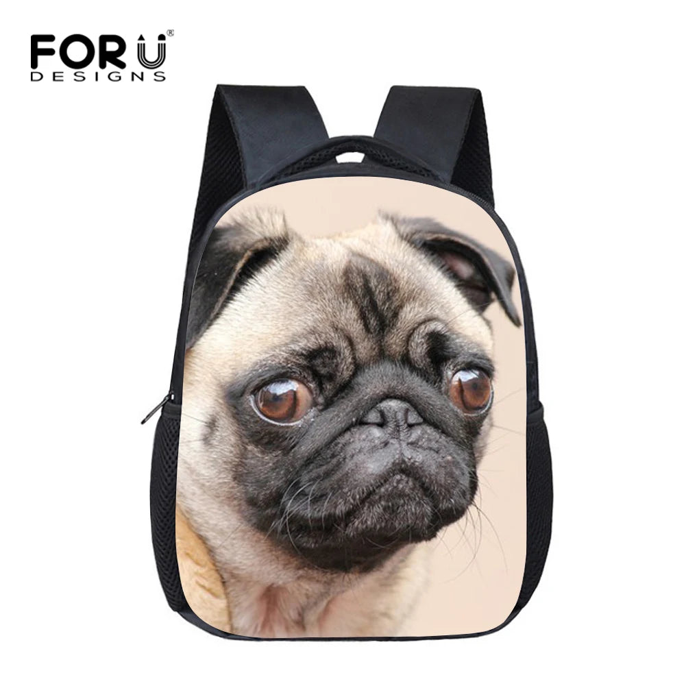 Puppy Pug Dog School Bags for Kids Kindergarten Baby Bookbags