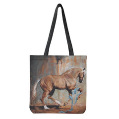 Retro Horse Print Shoulder Bag Polyester Large Capacity Shopping Bag Women