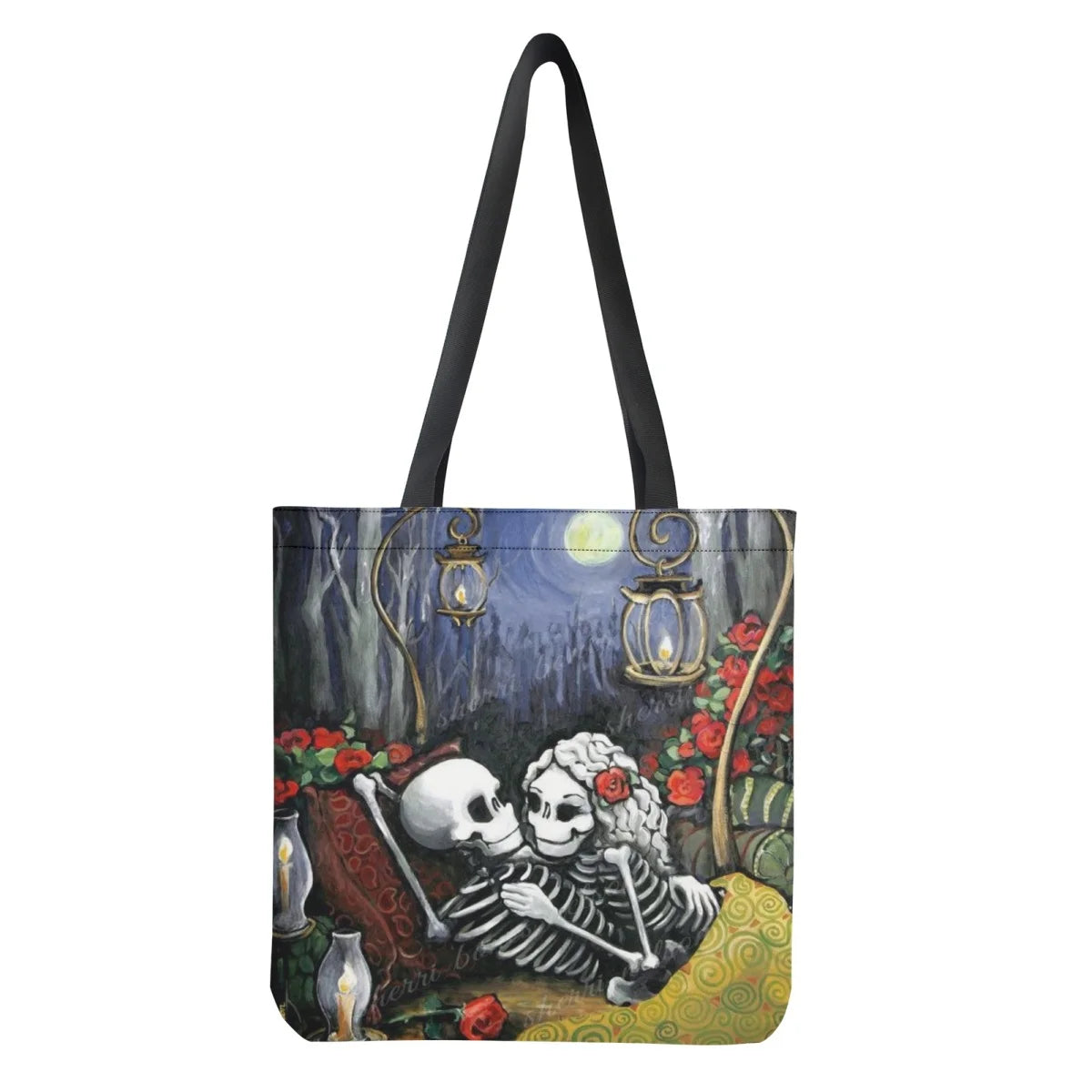 Skull Couple Print Shoulder Bag Women's Shopping Pouch