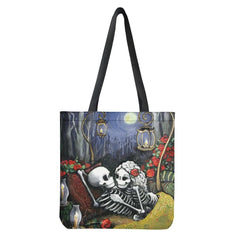 Skull Couple Print Shoulder Bag Women's Shopping Pouch