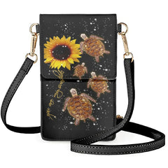Turtle Sunflowers Mobile Phone Make-up Bag Shoulder Pouch