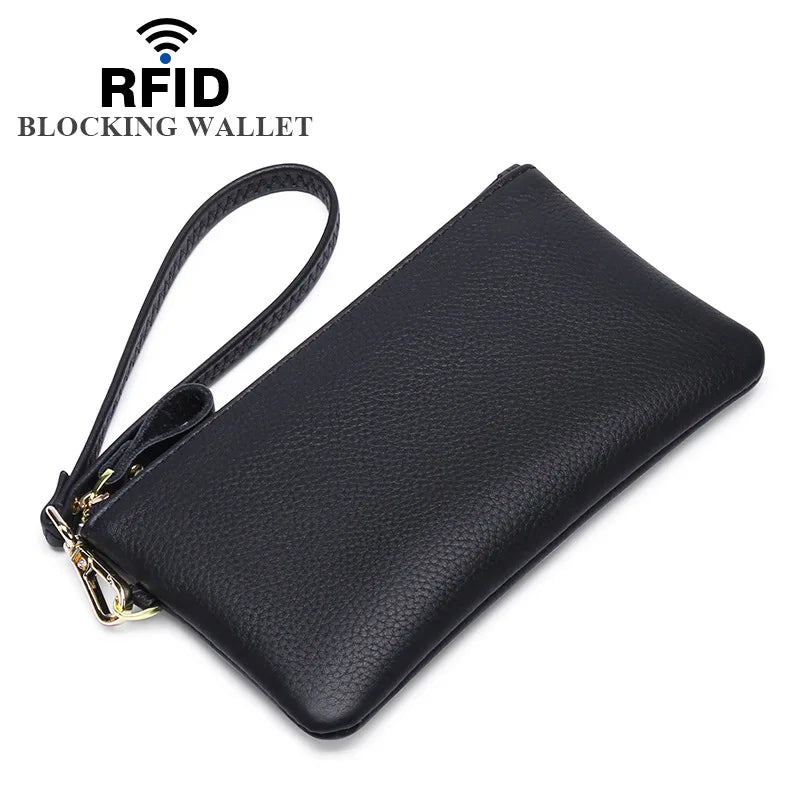 RFID Blocking Cowhide Women's Clutch Phone Bag