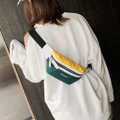 Canvas Bum Bag Panelled Shoulder Bags Fanny Pack For Women Girls