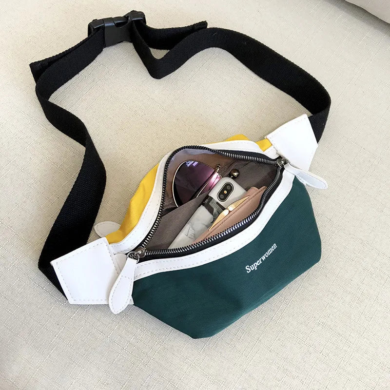 Canvas Bum Bag Panelled Shoulder Bags Fanny Pack For Women Girls