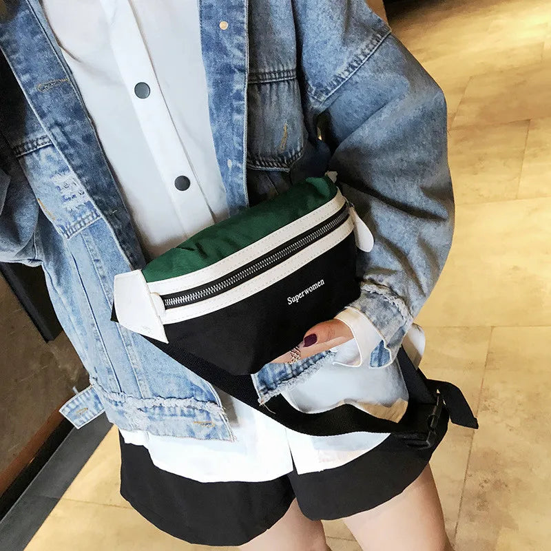 Canvas Bum Bag Panelled Shoulder Bags Fanny Pack For Women Girls