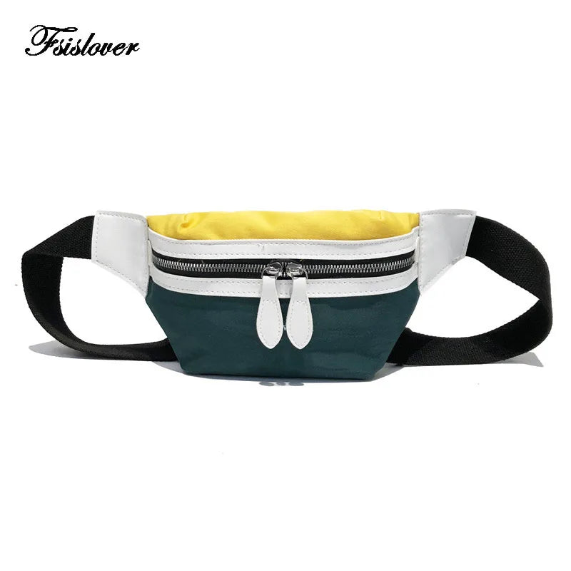 Canvas Bum Bag Panelled Shoulder Bags Fanny Pack For Women Girls